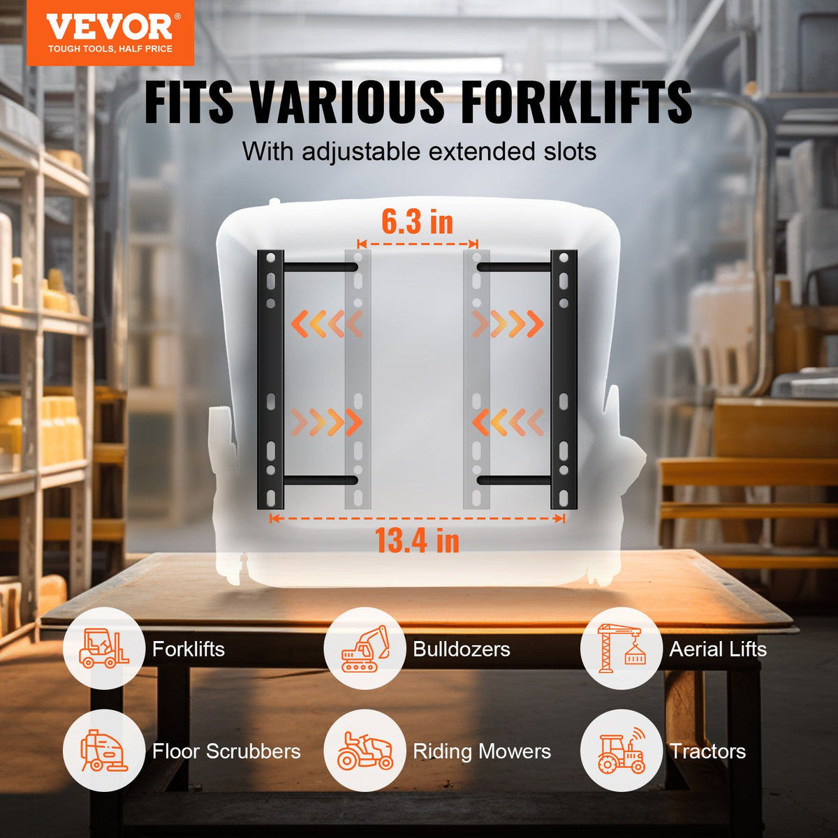 VEVOR Universal Forklift Seat, Fold Down Tractor Seat with Adjustable Angle Back, Micro Switch and Retractable Seatbelt, 6.3-13.4 inch Slot Forklift Seat for Tractor Loader - CCZYCGKAQD00099Y0V0 - view 2