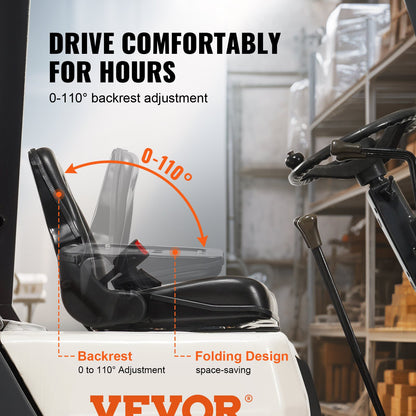 VEVOR Universal Forklift Seat, Fold Down Tractor Seat with Adjustable Angle Back, Micro Switch and Retractable Seatbelt, 6.3-13.4 inch Slot Forklift Seat for Tractor Loader - CCZYCGKAQD00099Y0V0 - view 3