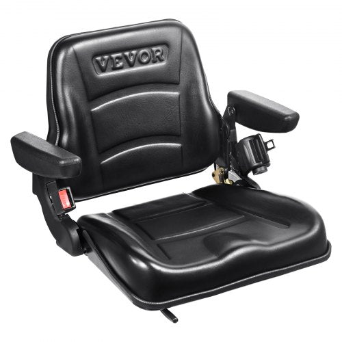 VEVOR Universal Forklift Seat, Fold Down Tractor Seat with Adjustable Angle Back, Micro Switch, Seatbelt and Armrests, 6.3-13.4 inch Slot Tractor Seat for Tractor Loader Excavator - CCZYCGKFSAQDUWMNSV0 - view 1