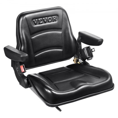VEVOR Universal Forklift Seat, Fold Down Tractor Seat with Adjustable Angle Back, Micro Switch, Seatbelt and Armrests, 6.3-13.4 inch Slot Tractor Seat for Tractor Loader Excavator - CCZYCGKFSAQDUWMNSV0 - view 1