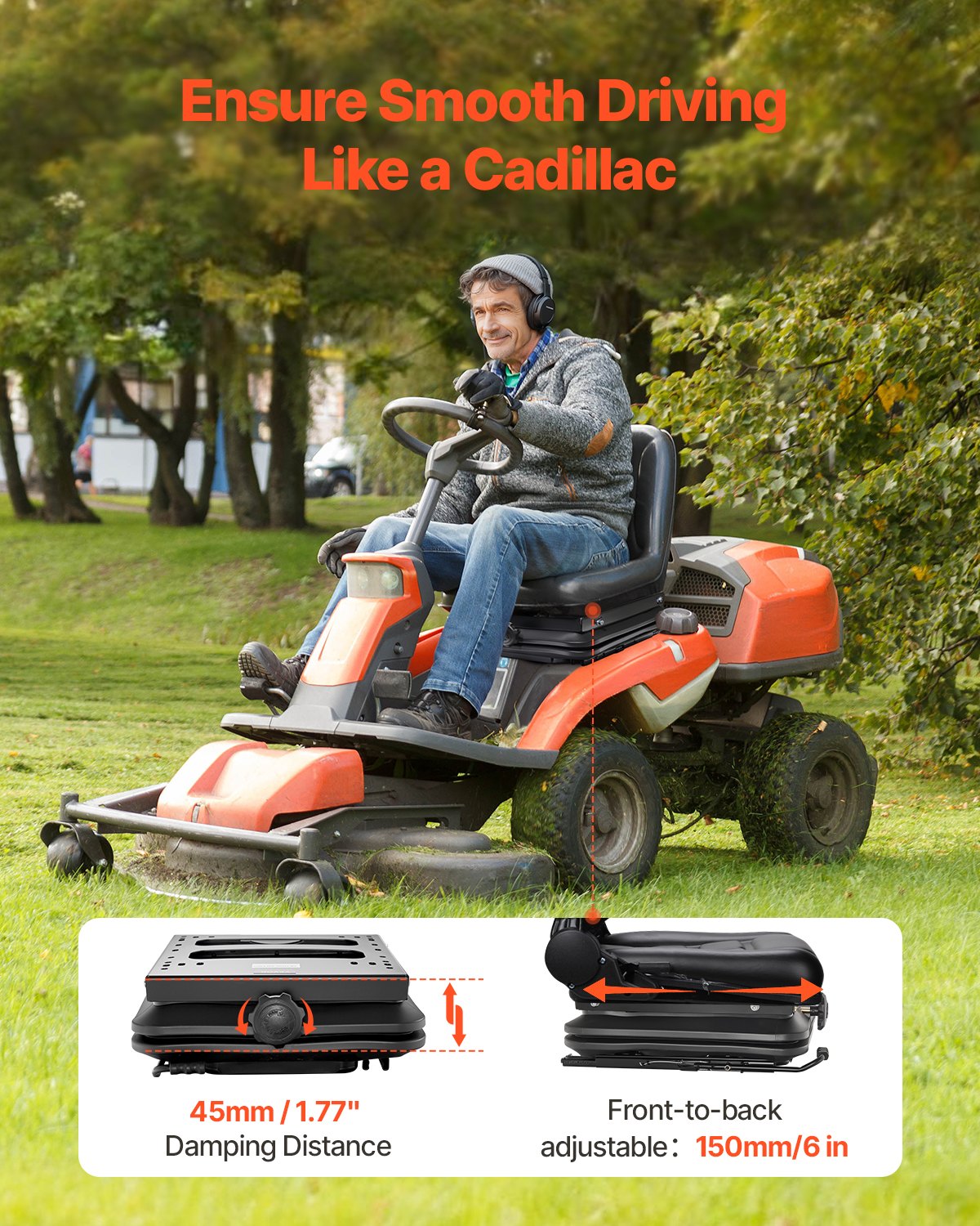 VEVOR Seat Suspension Kit With Seat Slider Track, Universal Seat Suspension with Dust Cover, 6in Front-to-Back Adjustable, Tractor Seat Suspension ‎Kit for Zero Turn Lawn Mower, Forklift - CCZYXGTJCZKCO09QCV0 - view 3