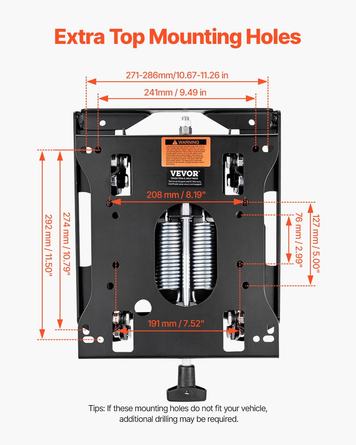 VEVOR Seat Suspension Kit Without Seat Slider Track, Universal Air Ride Seat Suspension for Zero Turn Lawn Mower, Adjustable Tractor Seat Suspension ‎Kit Compatible with Forklift, Bulldozers Seat - CCZYXGTJDHKDNFU37V0 - view 5