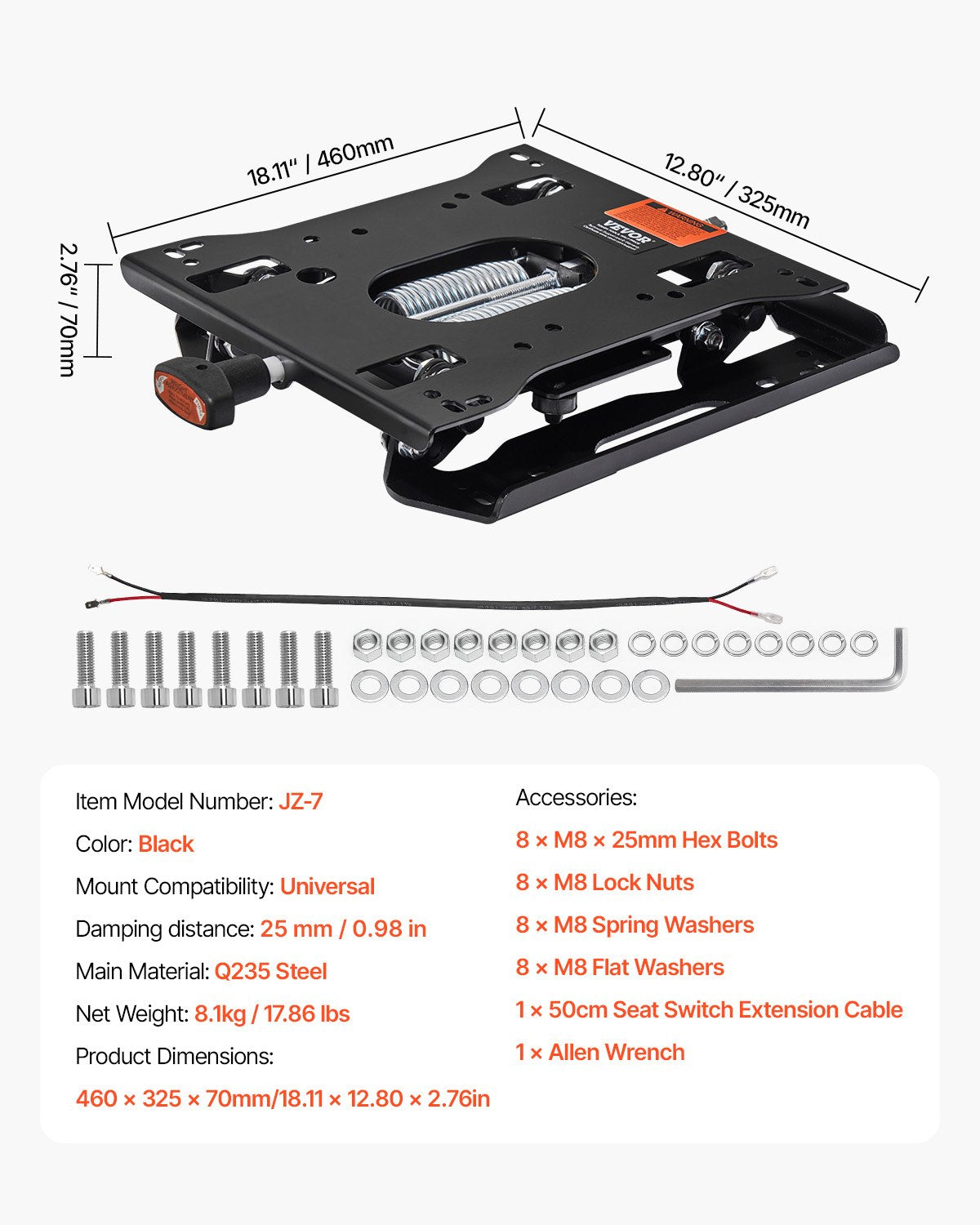 VEVOR Seat Suspension Kit Without Seat Slider Track, Universal Air Ride Seat Suspension for Zero Turn Lawn Mower, Adjustable Tractor Seat Suspension ‎Kit Compatible with Forklift, Bulldozers Seat - CCZYXGTJDHKDNFU37V0 - view 8