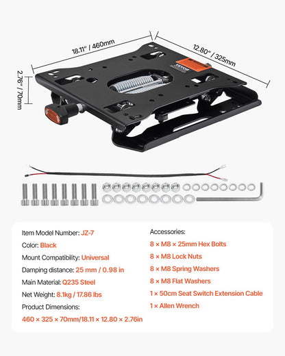 VEVOR Seat Suspension Kit Without Seat Slider Track, Universal Air Ride Seat Suspension for Zero Turn Lawn Mower, Adjustable Tractor Seat Suspension ‎Kit Compatible with Forklift, Bulldozers Seat - CCZYXGTJDHKDNFU37V0 - view 8