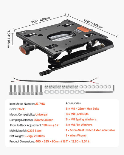 VEVOR Seat Suspension Kit with Seat Slider Track, Universal Air Ride Seat Suspension for Zero Turn Lawn Mower,  6in Front-to-Back Adjustable, Tractor Seat Suspension ‎Kit for Forklift, Bulldozers - CCZYXGTJDHKDV3BRHV0 - view 8
