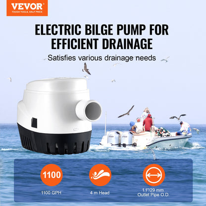 VEVOR Bilge Pump, 1100GPH 12V Automatic Submersible Boat Bilge Water Pump with Float Switch, 1.1" Outlet Diameter, Small Boat Bilge Pump, Marine Electric Bilge Pump for Boats, Ponds, Pools, Basements - CDB1100GPH00EVRJVV9 - view 3