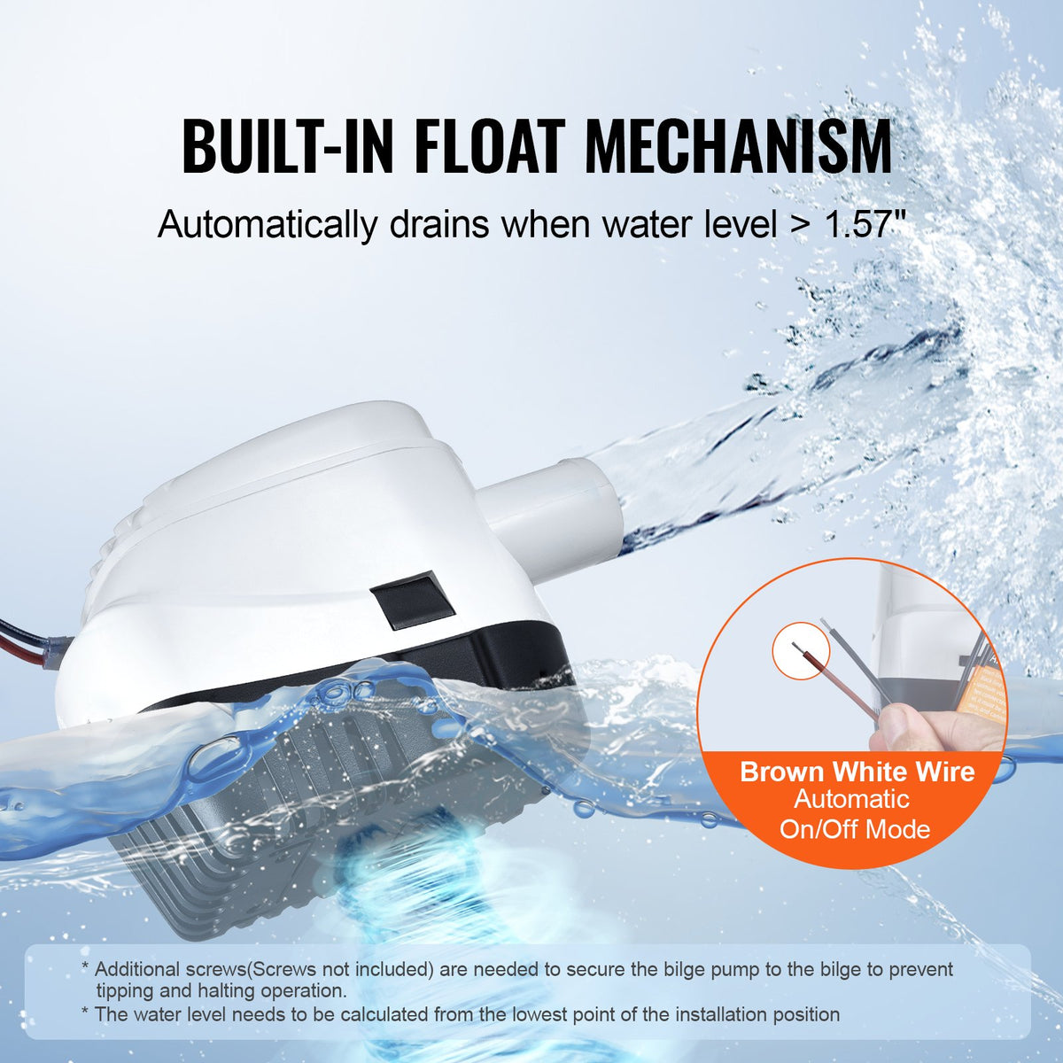 VEVOR Bilge Pump, 1100GPH 12V Automatic Submersible Boat Bilge Water Pump with Float Switch, 1.1" Outlet Diameter, Small Boat Bilge Pump, Marine Electric Bilge Pump for Boats, Ponds, Pools, Basements - CDB1100GPH00EVRJVV9 - view 4