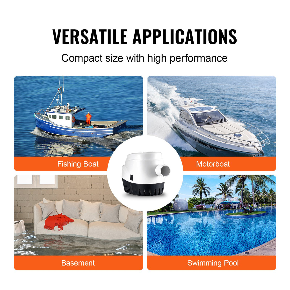 VEVOR Bilge Pump, 1100GPH 12V Automatic Submersible Boat Bilge Water Pump with Float Switch, 1.1" Outlet Diameter, Small Boat Bilge Pump, Marine Electric Bilge Pump for Boats, Ponds, Pools, Basements - CDB1100GPH00EVRJVV9 - view 7