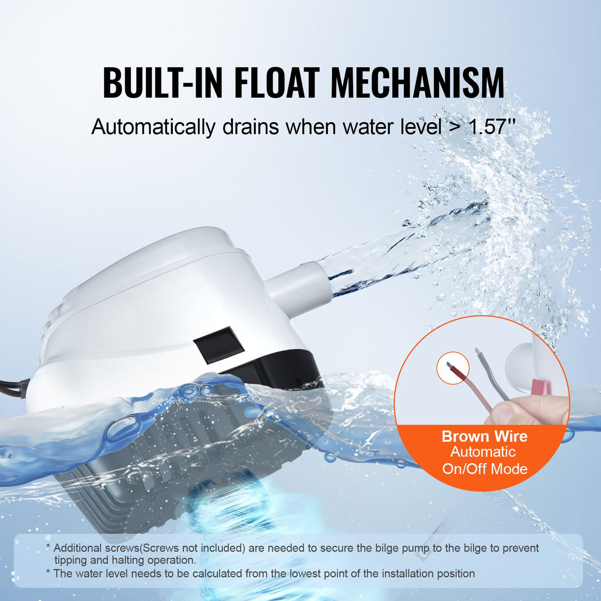 VEVOR Bilge Pump, 750GPH 12V Automatic Submersible Boat Bilge Water Pump with Float Switch, 0.7" Outlet Diameter, Small Boat Bilge Pump, Marine Electric Bilge Pump for Boats, Ponds, Pools, Basements - CDB750GPH0001RKX6V9 - view 4