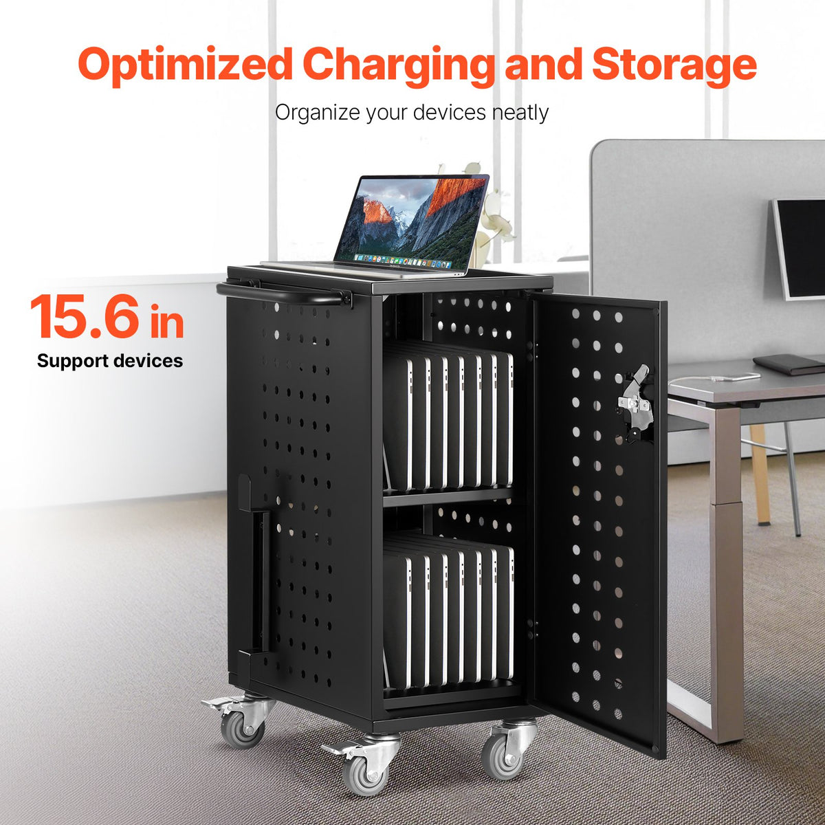 VEVOR Charging Cart, 16 Device Mobile Charging Station, Up to 15.6 in Screen Size, Office and Classroom Mobile Charging Cart, for Chromebook, Tablet and Laptop - CDC16TDN156I459LOV1 - view 3