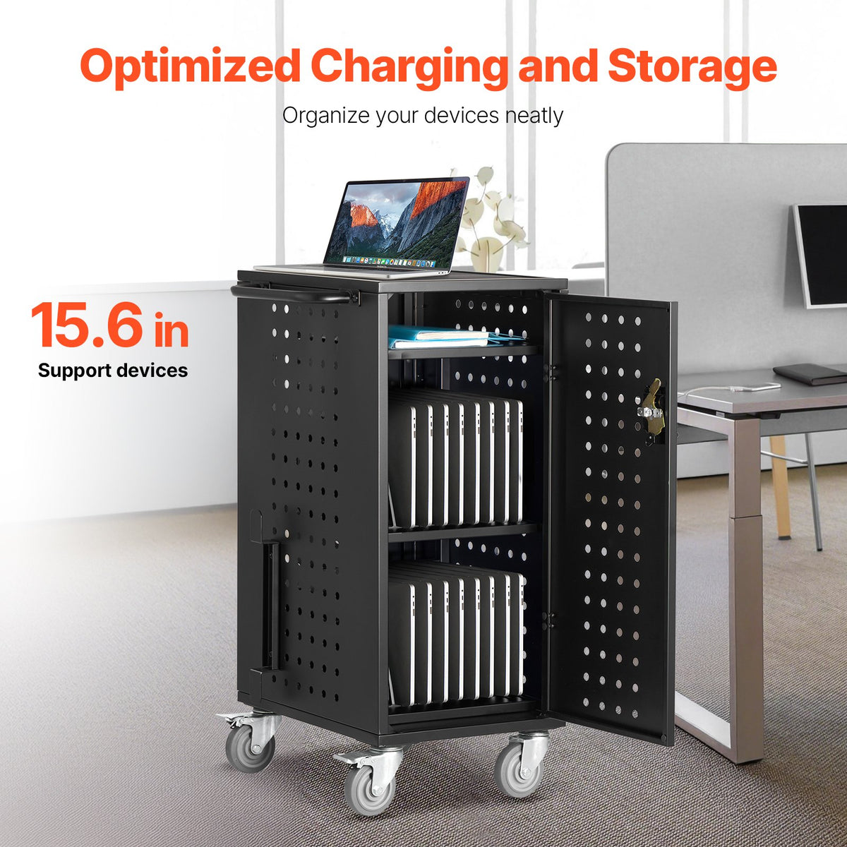 VEVOR Laptop Cart, 20 Device Mobile Charging Cart, Up to 15.6 in Screen Size, Office and Classroom Mobile Charging Cart, for Chromebook, Tablet and Laptop - CDC24TDN156IMBVF7V1 - view 3