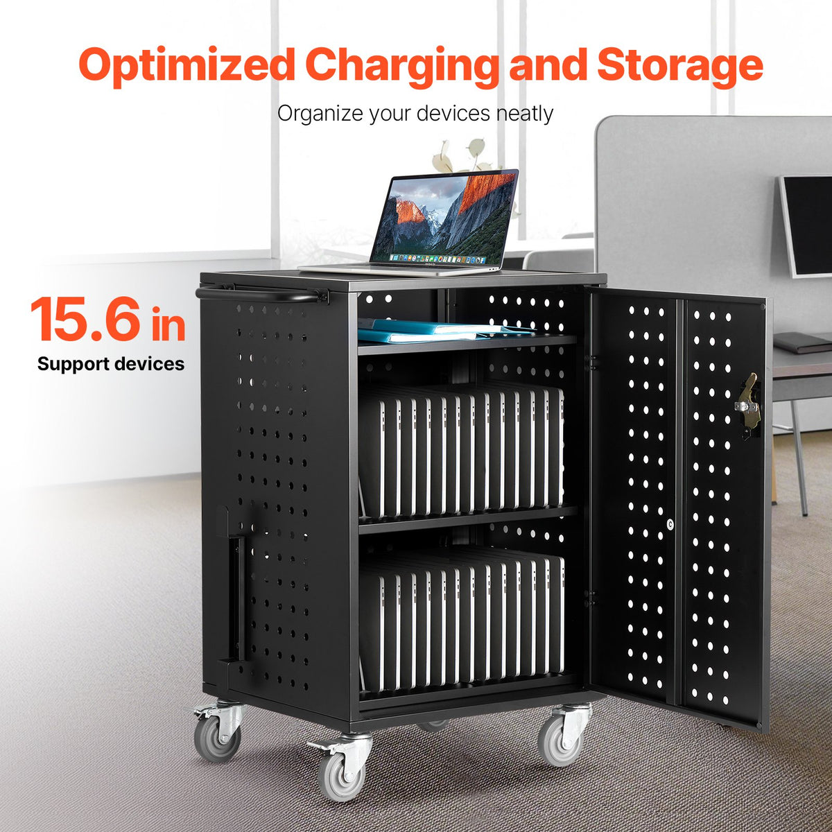 VEVOR Charging Cart, 32 Device Mobile Charging Station, Up to 15.6 in Screen Size, Office and Classroom Mobile Charging Cart, for Chromebook, Tablet and Laptop - CDC32TDN156IYT384V1 - view 3