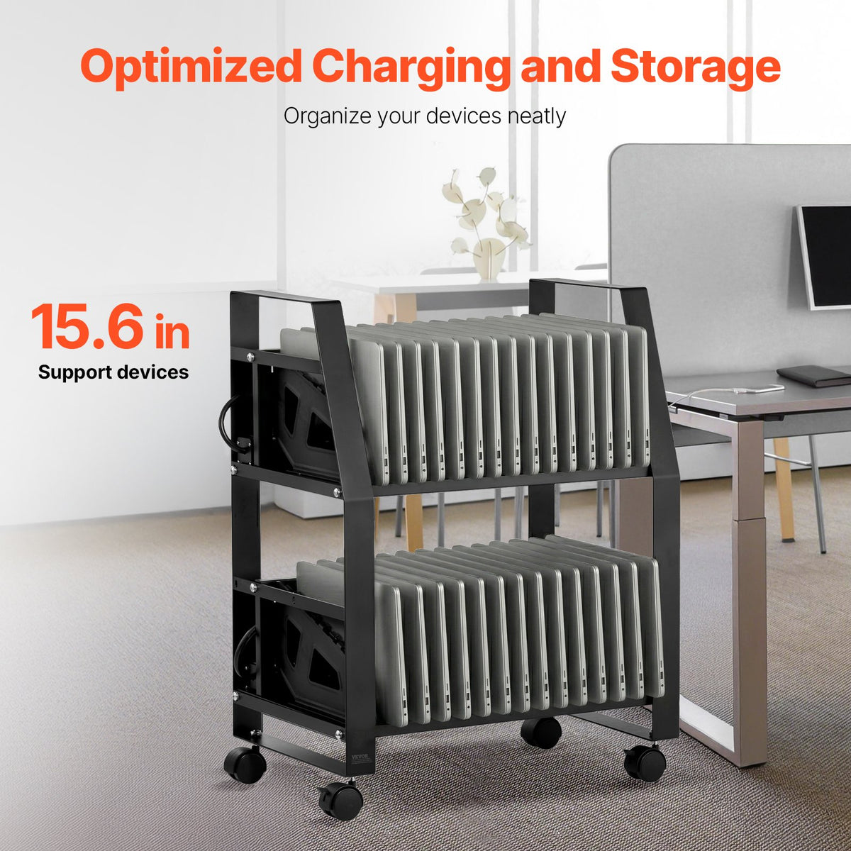VEVOR Laptop Charging Cart, 32 Devices Mobile Open Charging Station with Wheels, for Tablet and Laptop Up to 15.6 in Screen Size, Easy Access Slots, Surge Control, for Office, Classroom, Library - CDCBKFS156INL3C5K001V1 - view 3