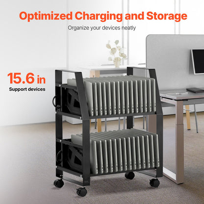 VEVOR Laptop Charging Cart, 32 Devices Mobile Open Charging Station with Wheels, for Tablet and Laptop Up to 15.6 in Screen Size, Easy Access Slots, Surge Control, for Office, Classroom, Library - CDCBKFS156INL3C5K001V1 - view 3