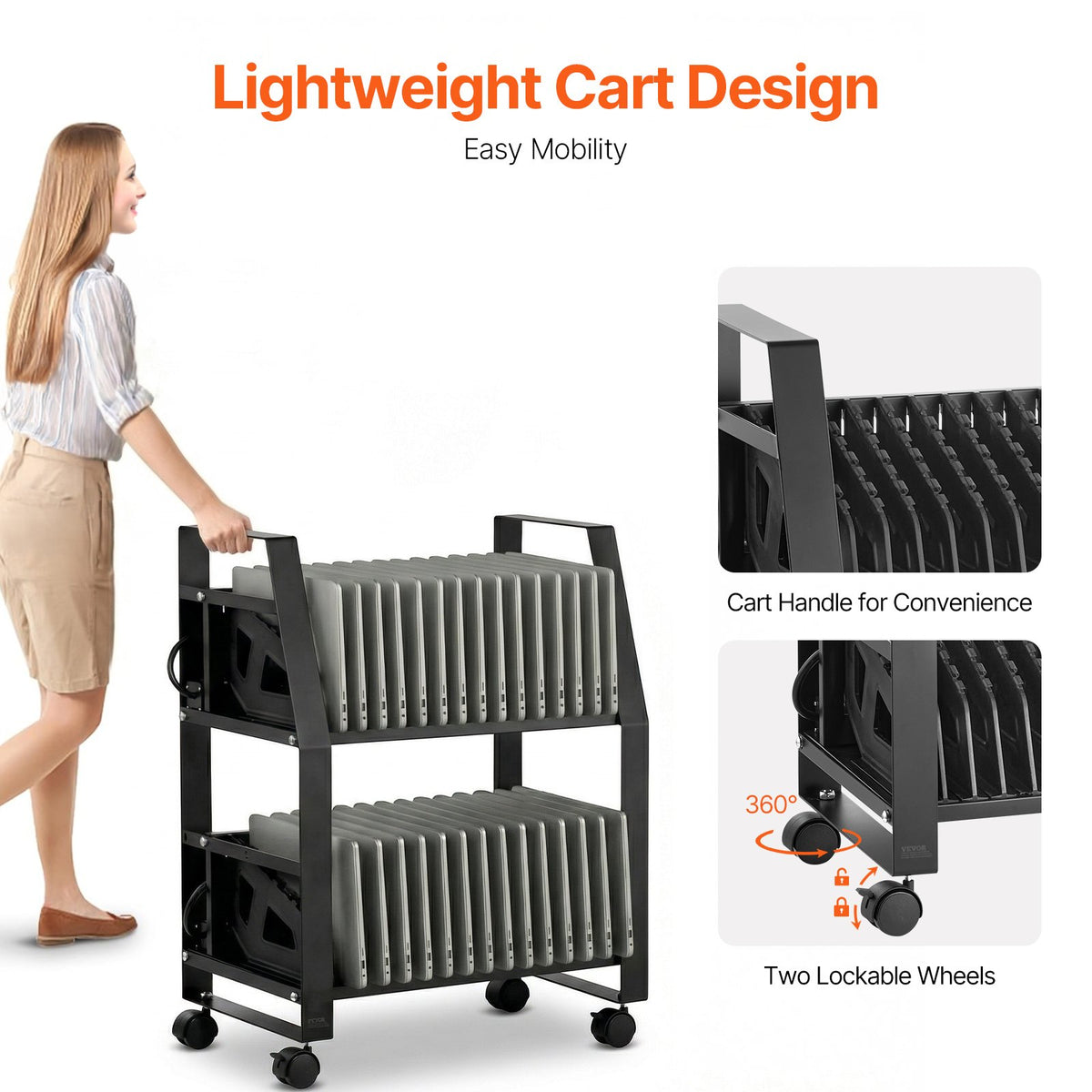 VEVOR Laptop Charging Cart, 32 Devices Mobile Open Charging Station with Wheels, for Tablet and Laptop Up to 15.6 in Screen Size, Easy Access Slots, Surge Control, for Office, Classroom, Library - CDCBKFS156INL3C5K001V1 - view 6