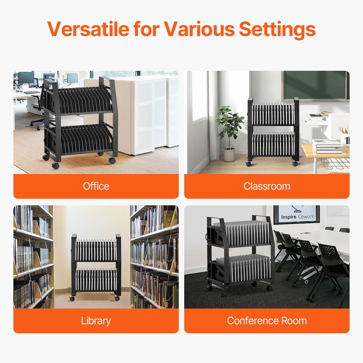 VEVOR Laptop Charging Cart, 32 Devices Mobile Open Charging Station with Wheels, for Tablet and Laptop Up to 15.6 in Screen Size, Easy Access Slots, Surge Control, for Office, Classroom, Library - CDCBKFS156INL3C5K001V1 - view 7