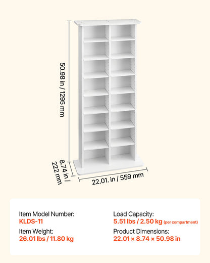 VEVOR Media Storage Cabinet, 8-Tier DVD Shelf Organizer, 22.01 x 8.74 x 50.98 in Multimedia Storage Organizer for CDs, DVDs, Books & Games, CD Shelf for Living Room, Home Office, Recording Room, White - CDCCJBSTDKFS4EFGX001V0 - view 8