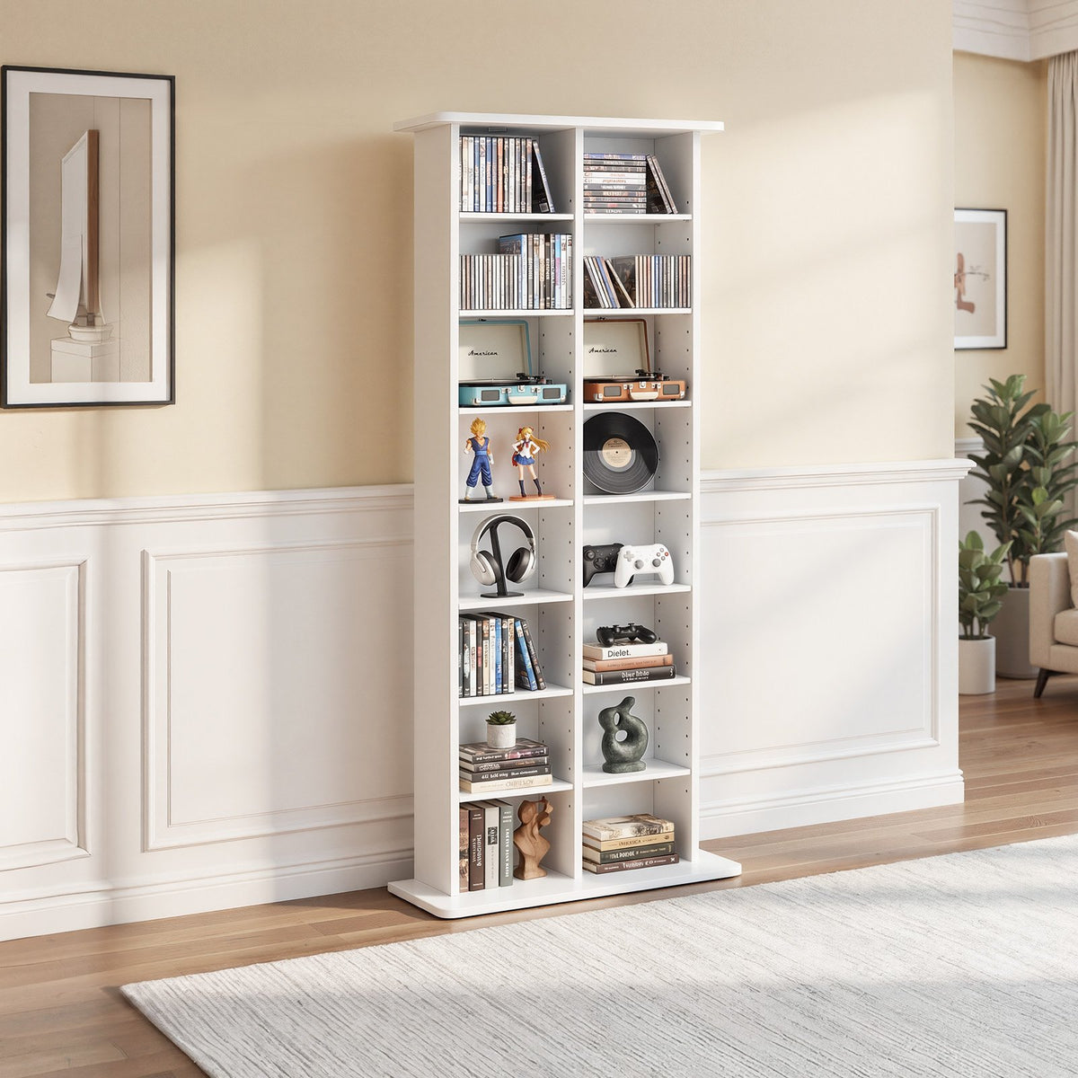 VEVOR Media Storage Cabinet, 8-Tier DVD Shelf Organizer, 22.01 x 8.74 x 50.98 in Multimedia Storage Organizer for CDs, DVDs, Books & Games, CD Shelf for Living Room, Home Office, Recording Room, White - CDCCJBSTDKFS4EFGX001V0 - view 9