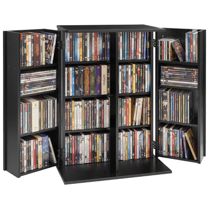 VEVOR Media Storage Cabinet, 4-Tier DVD Shelf Organizer, 24.02 x 14.49 x 33.31 in Multimedia Storage Organizer for CDs, DVDs, Books, Games, CD Shelf for Living Room, Home Office, Recording Room, Black - CDCCJFBS16GH2M11B001V0 - view 1