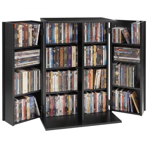 VEVOR Media Storage Cabinet, 4-Tier DVD Shelf Organizer, 24.02 x 14.49 x 33.31 in Multimedia Storage Organizer for CDs, DVDs, Books, Games, CD Shelf for Living Room, Home Office, Recording Room, Black - CDCCJFBS16GH2M11B001V0 - view 2