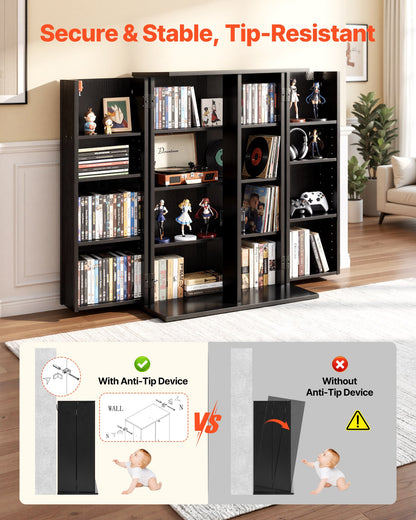 VEVOR Media Storage Cabinet, 4-Tier DVD Shelf Organizer, 24.02 x 14.49 x 33.31 in Multimedia Storage Organizer for CDs, DVDs, Books, Games, CD Shelf for Living Room, Home Office, Recording Room, Black - CDCCJFBS16GH2M11B001V0 - view 5