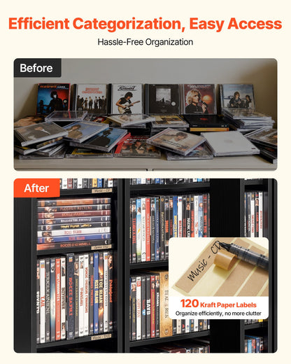 VEVOR Media Storage Cabinet, 4-Tier DVD Shelf Organizer, 24.02 x 14.49 x 33.31 in Multimedia Storage Organizer for CDs, DVDs, Books, Games, CD Shelf for Living Room, Home Office, Recording Room, Black - CDCCJFBS16GH2M11B001V0 - view 6