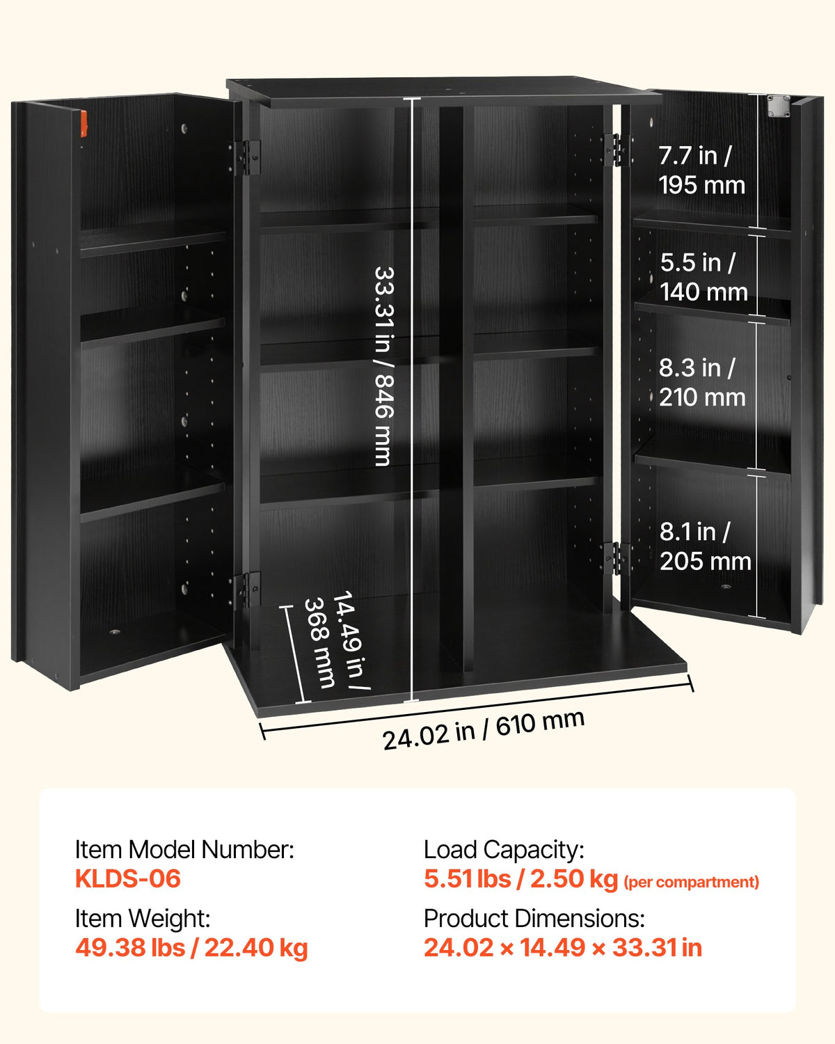 VEVOR Media Storage Cabinet, 4-Tier DVD Shelf Organizer, 24.02 x 14.49 x 33.31 in Multimedia Storage Organizer for CDs, DVDs, Books, Games, CD Shelf for Living Room, Home Office, Recording Room, Black - CDCCJFBS16GH2M11B001V0 - view 8