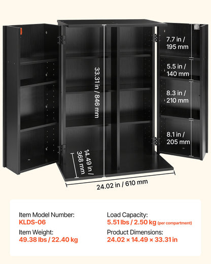 VEVOR Media Storage Cabinet, 4-Tier DVD Shelf Organizer, 24.02 x 14.49 x 33.31 in Multimedia Storage Organizer for CDs, DVDs, Books, Games, CD Shelf for Living Room, Home Office, Recording Room, Black - CDCCJFBS16GH2M11B001V0 - view 8