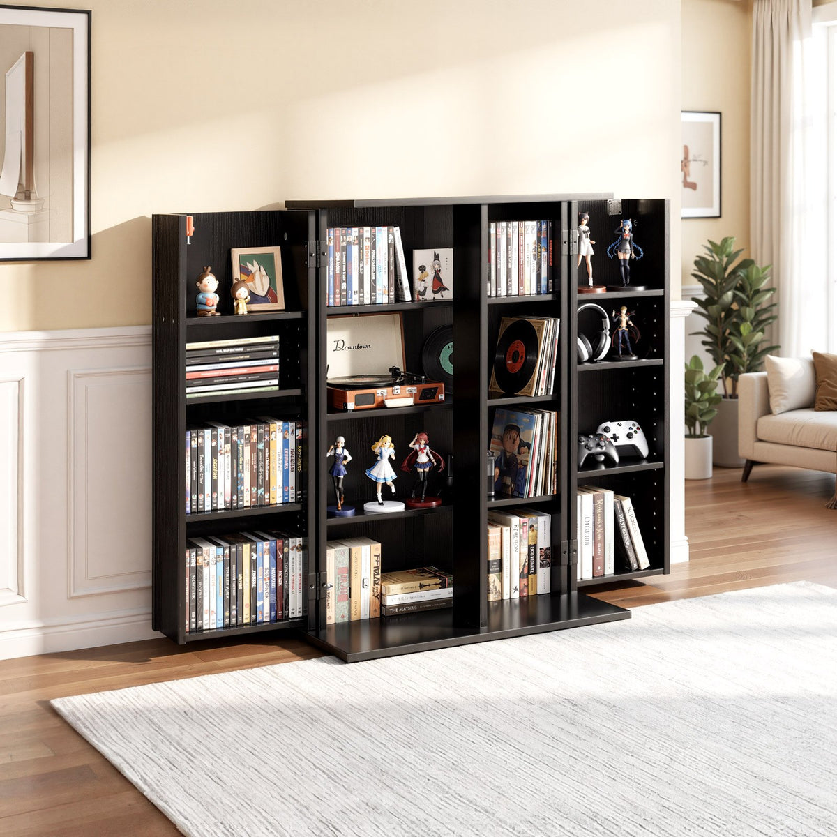 VEVOR Media Storage Cabinet, 4-Tier DVD Shelf Organizer, 24.02 x 14.49 x 33.31 in Multimedia Storage Organizer for CDs, DVDs, Books, Games, CD Shelf for Living Room, Home Office, Recording Room, Black - CDCCJFBS16GH2M11B001V0 - view 9