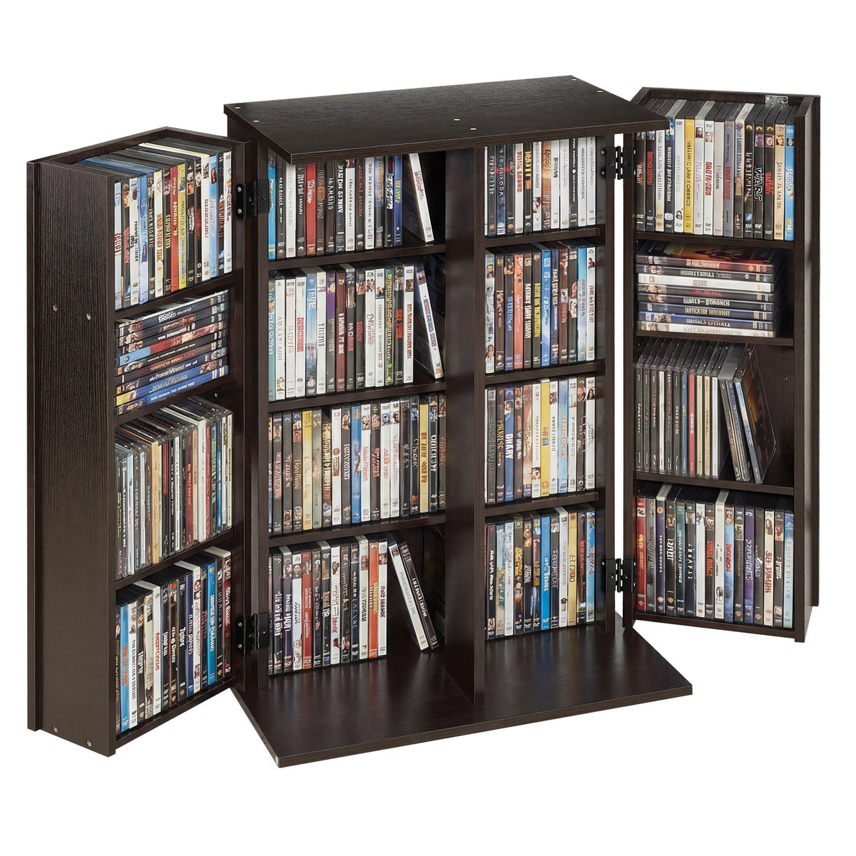 VEVOR Media Storage Cabinet, 4-Tier DVD Shelf Organizer, 24.02 x 14.49 x 33.31 in Multimedia Storage Organizer for CDs, DVDs, Books, Games, CD Shelf for Living Room, Home Office, Recording Room, Brown - CDCCJFBS24GBNXCG8001V0 - view 1