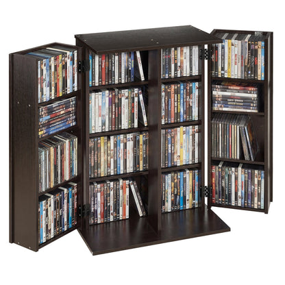 VEVOR Media Storage Cabinet, 4-Tier DVD Shelf Organizer, 24.02 x 14.49 x 33.31 in Multimedia Storage Organizer for CDs, DVDs, Books, Games, CD Shelf for Living Room, Home Office, Recording Room, Brown - CDCCJFBS24GBNXCG8001V0 - view 1