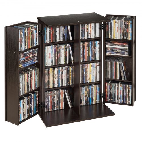 VEVOR Media Storage Cabinet, 4-Tier DVD Shelf Organizer, 24.02 x 14.49 x 33.31 in Multimedia Storage Organizer for CDs, DVDs, Books, Games, CD Shelf for Living Room, Home Office, Recording Room, Brown - CDCCJFBS24GBNXCG8001V0 - view 2