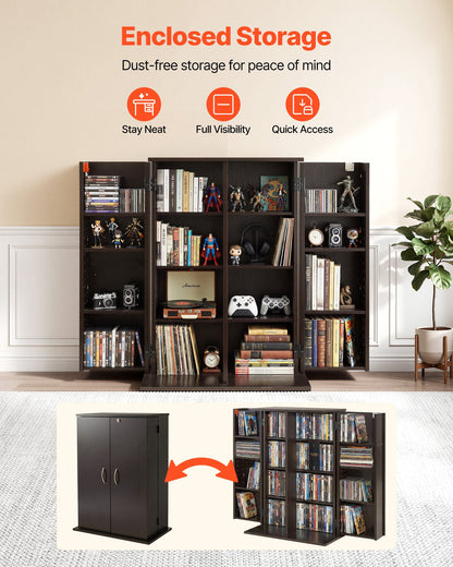 VEVOR Media Storage Cabinet, 4-Tier DVD Shelf Organizer, 24.02 x 14.49 x 33.31 in Multimedia Storage Organizer for CDs, DVDs, Books, Games, CD Shelf for Living Room, Home Office, Recording Room, Brown - CDCCJFBS24GBNXCG8001V0 - view 3