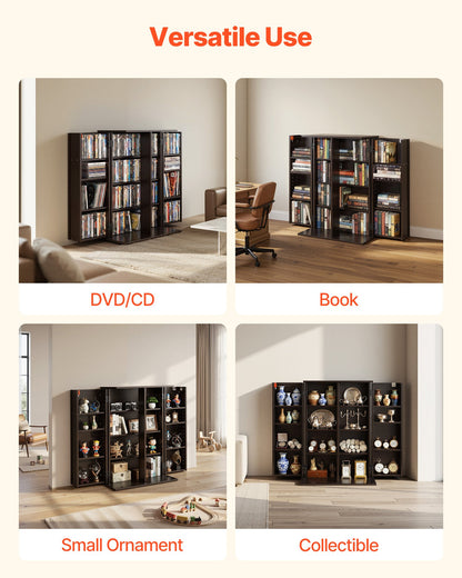 VEVOR Media Storage Cabinet, 4-Tier DVD Shelf Organizer, 24.02 x 14.49 x 33.31 in Multimedia Storage Organizer for CDs, DVDs, Books, Games, CD Shelf for Living Room, Home Office, Recording Room, Brown - CDCCJFBS24GBNXCG8001V0 - view 7