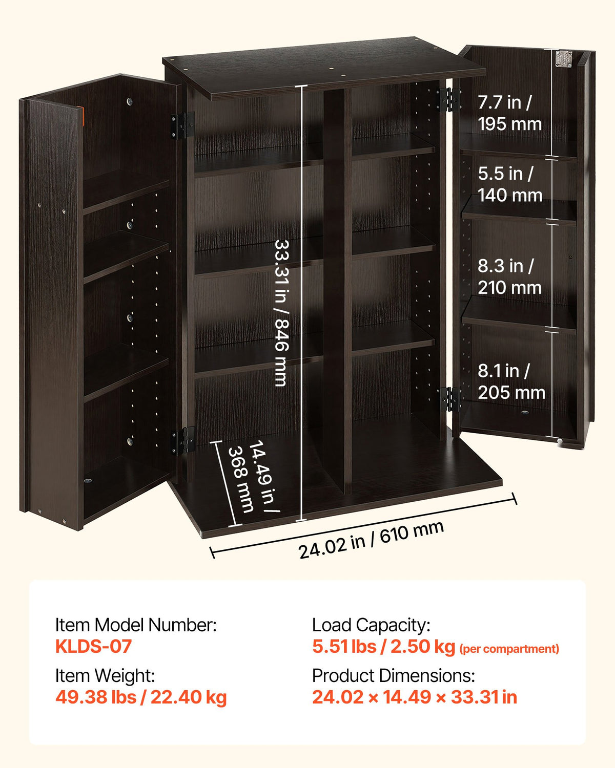 VEVOR Media Storage Cabinet, 4-Tier DVD Shelf Organizer, 24.02 x 14.49 x 33.31 in Multimedia Storage Organizer for CDs, DVDs, Books, Games, CD Shelf for Living Room, Home Office, Recording Room, Brown - CDCCJFBS24GBNXCG8001V0 - view 8