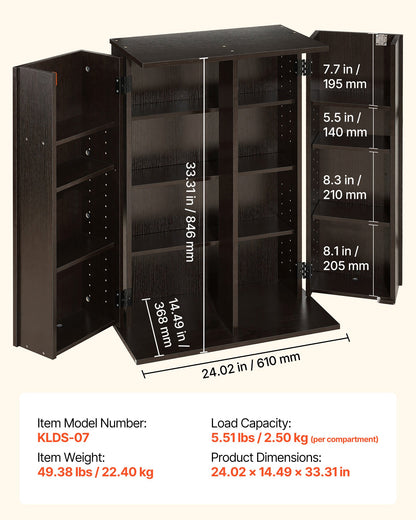 VEVOR Media Storage Cabinet, 4-Tier DVD Shelf Organizer, 24.02 x 14.49 x 33.31 in Multimedia Storage Organizer for CDs, DVDs, Books, Games, CD Shelf for Living Room, Home Office, Recording Room, Brown - CDCCJFBS24GBNXCG8001V0 - view 8