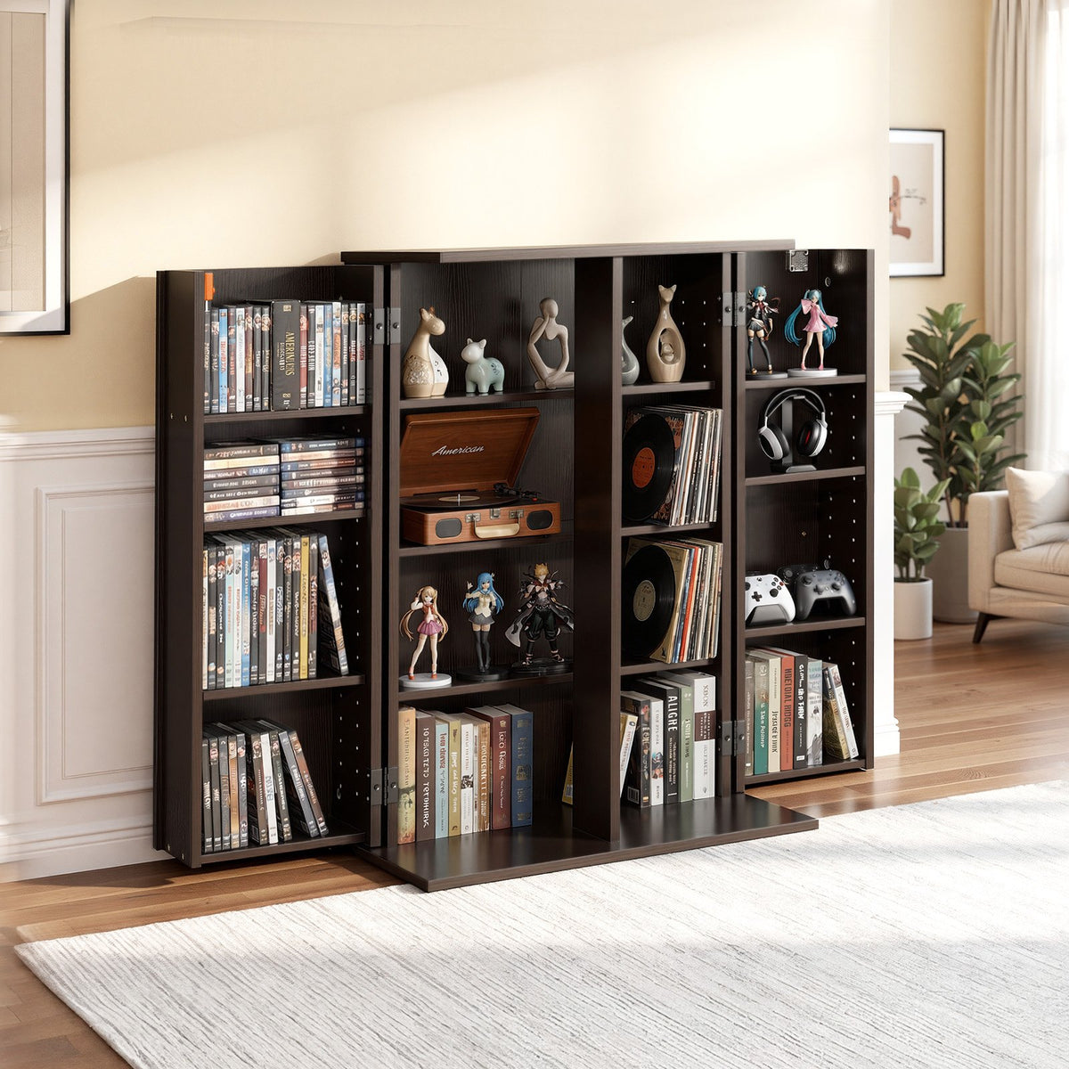VEVOR Media Storage Cabinet, 4-Tier DVD Shelf Organizer, 24.02 x 14.49 x 33.31 in Multimedia Storage Organizer for CDs, DVDs, Books, Games, CD Shelf for Living Room, Home Office, Recording Room, Brown - CDCCJFBS24GBNXCG8001V0 - view 9