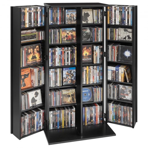 VEVOR Media Storage Cabinet, 6-Tier DVD Shelf Organizer, 24.02 x 14.49 x 50 in Multimedia Storage Organizer for CDs, DVDs, Books, Games, CD Shelf for Living Room, Home Office, Recording Room, Black - CDCCJFBS24GHJOLNM001V0 - view 2