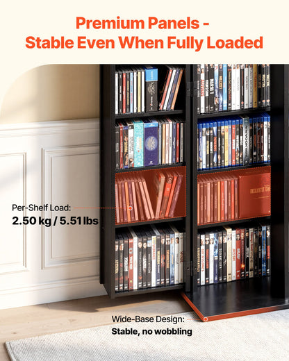 VEVOR Media Storage Cabinet, 6-Tier DVD Shelf Organizer, 24.02 x 14.49 x 50 in Multimedia Storage Organizer for CDs, DVDs, Books, Games, CD Shelf for Living Room, Home Office, Recording Room, Black - CDCCJFBS24GHJOLNM001V0 - view 4