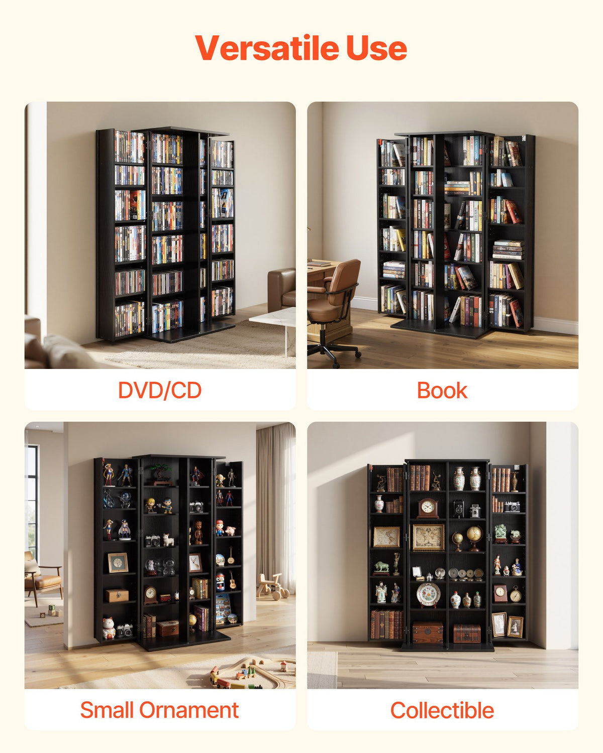 VEVOR Media Storage Cabinet, 6-Tier DVD Shelf Organizer, 24.02 x 14.49 x 50 in Multimedia Storage Organizer for CDs, DVDs, Books, Games, CD Shelf for Living Room, Home Office, Recording Room, Black - CDCCJFBS24GHJOLNM001V0 - view 7