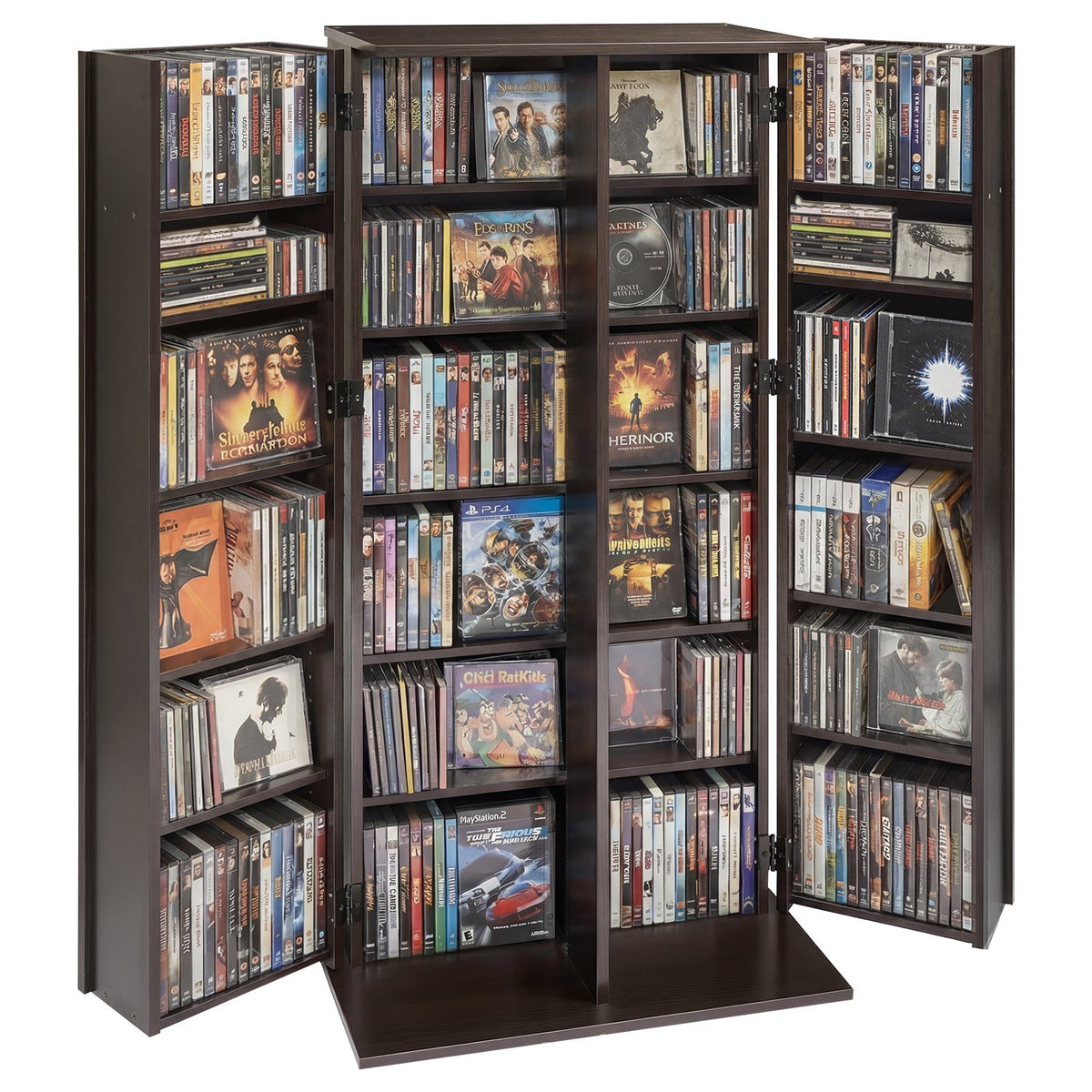 VEVOR Media Storage Cabinet, 6-Tier DVD Shelf Organizer, 24.02 x 14.49 x 50 in Multimedia Storage Organizer for CDs, DVDs, Books, Games, CD Shelf for Living Room, Home Office, Recording Room, Brown - CDCCJFBS24GSI4XH2001V0 - view 1
