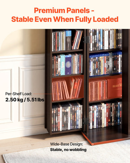 VEVOR Media Storage Cabinet, 6-Tier DVD Shelf Organizer, 24.02 x 14.49 x 50 in Multimedia Storage Organizer for CDs, DVDs, Books, Games, CD Shelf for Living Room, Home Office, Recording Room, Brown - CDCCJFBS24GSI4XH2001V0 - view 4