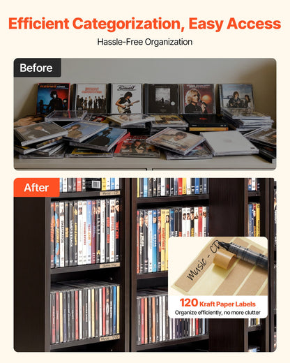 VEVOR Media Storage Cabinet, 6-Tier DVD Shelf Organizer, 24.02 x 14.49 x 50 in Multimedia Storage Organizer for CDs, DVDs, Books, Games, CD Shelf for Living Room, Home Office, Recording Room, Brown - CDCCJFBS24GSI4XH2001V0 - view 6