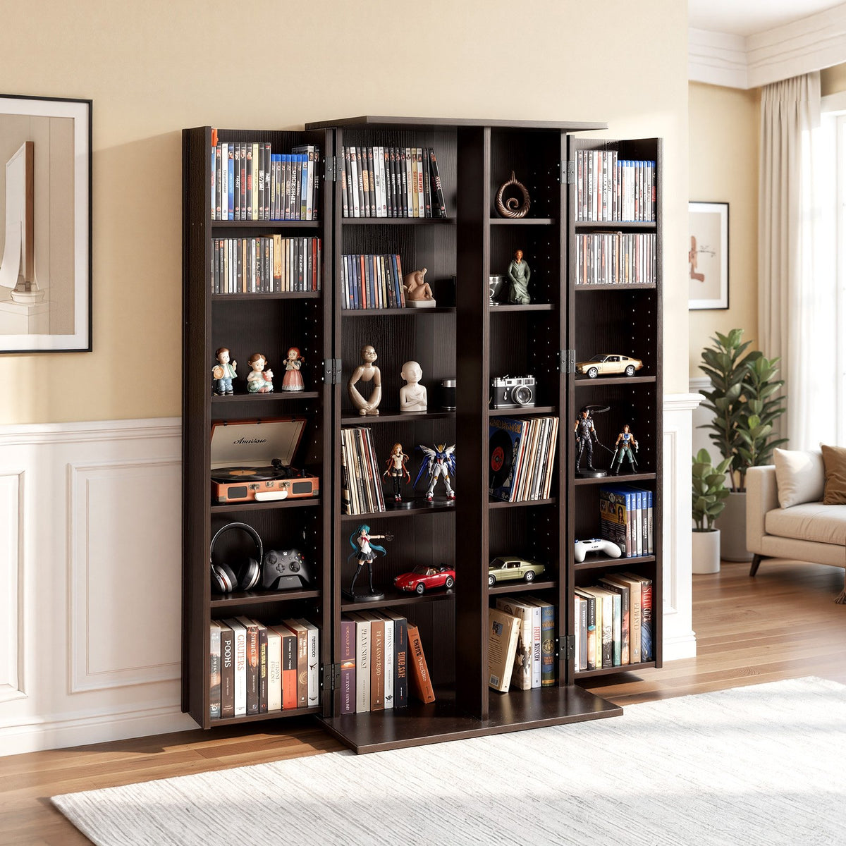 VEVOR Media Storage Cabinet, 6-Tier DVD Shelf Organizer, 24.02 x 14.49 x 50 in Multimedia Storage Organizer for CDs, DVDs, Books, Games, CD Shelf for Living Room, Home Office, Recording Room, Brown - CDCCJFBS24GSI4XH2001V0 - view 9