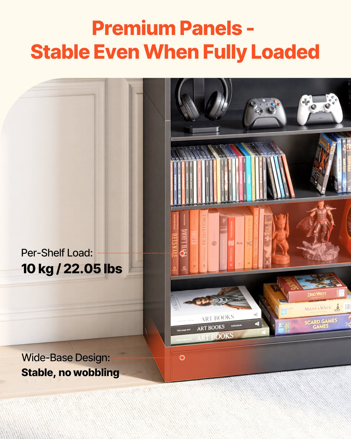 VEVOR Media Storage Cabinet, 7-Tier DVD Shelf Organizer, 27.56 x 11.81 x 55.12 in Multimedia Storage Organizer for CDs, DVDs, Books and Games, CD Shelf for Living Room, Home Office, Recording Room - CDCCJHSKFS7GJ9USX001V0 - view 4