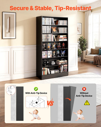 VEVOR Media Storage Cabinet, 7-Tier DVD Shelf Organizer, 27.56 x 11.81 x 55.12 in Multimedia Storage Organizer for CDs, DVDs, Books and Games, CD Shelf for Living Room, Home Office, Recording Room - CDCCJHSKFS7GJ9USX001V0 - view 5