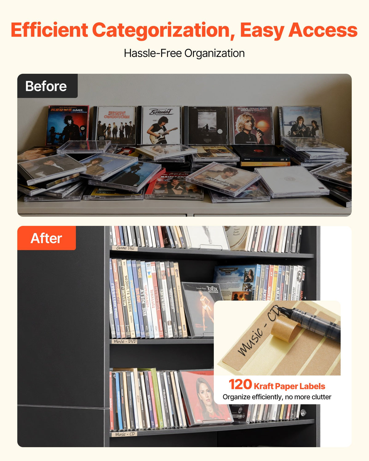 VEVOR Media Storage Cabinet, 7-Tier DVD Shelf Organizer, 27.56 x 11.81 x 55.12 in Multimedia Storage Organizer for CDs, DVDs, Books and Games, CD Shelf for Living Room, Home Office, Recording Room - CDCCJHSKFS7GJ9USX001V0 - view 6