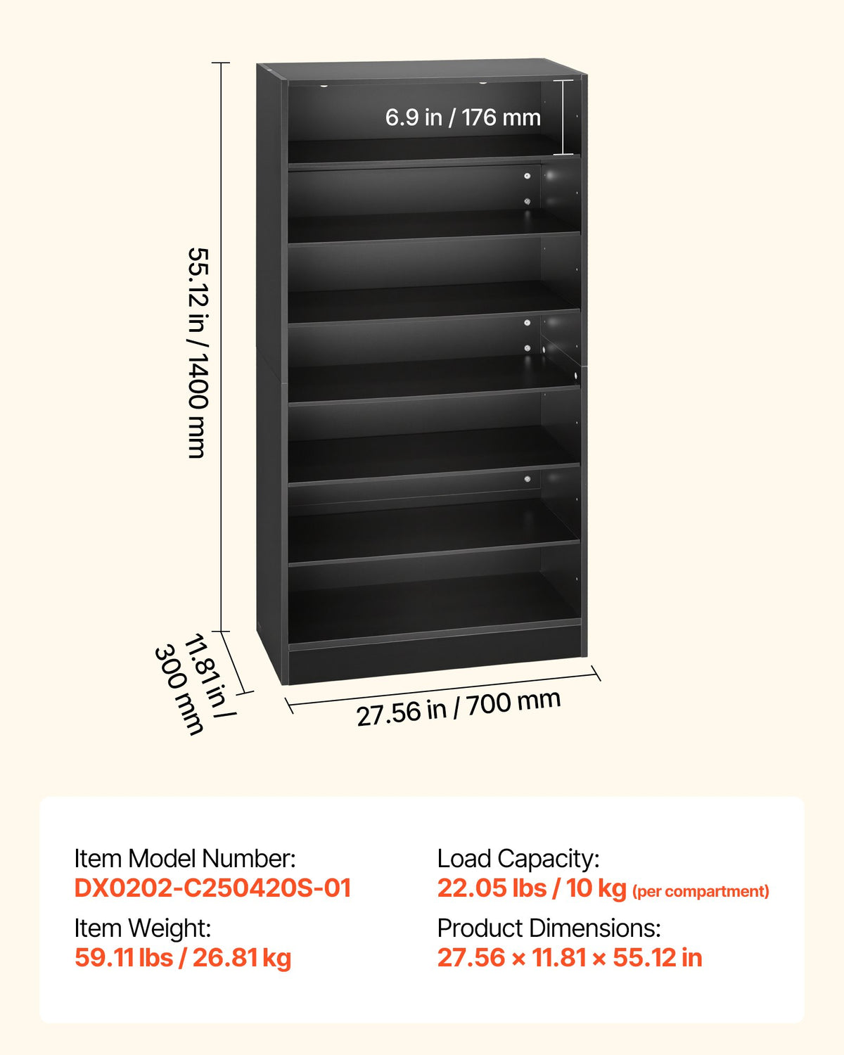VEVOR Media Storage Cabinet, 7-Tier DVD Shelf Organizer, 27.56 x 11.81 x 55.12 in Multimedia Storage Organizer for CDs, DVDs, Books and Games, CD Shelf for Living Room, Home Office, Recording Room - CDCCJHSKFS7GJ9USX001V0 - view 8