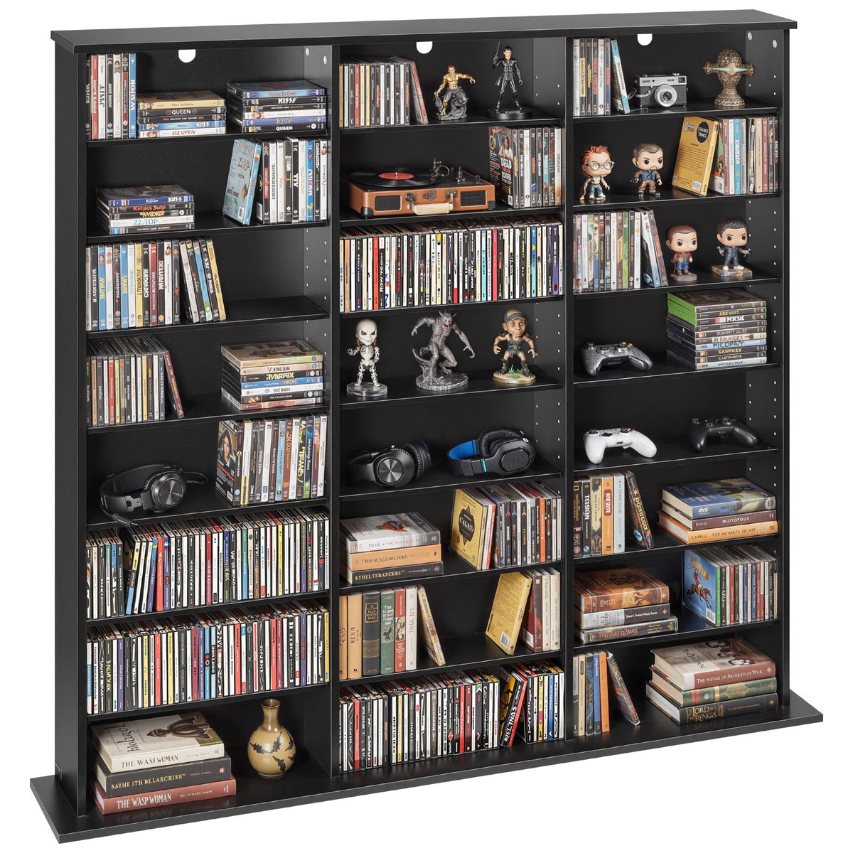 VEVOR Media Storage Cabinet, 8-Tier DVD Shelf Organizer, 55.91 x 8.66 x 51.18 in Multimedia Storage Organizer for CDs, DVDs, Books & Games, CD Shelf for Living Room, Home Office, Recording Room, Black - CDCCJKFS24GHLN8MC001V0 - view 1