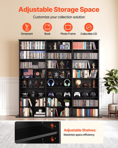 VEVOR Media Storage Cabinet, 8-Tier DVD Shelf Organizer, 55.91 x 8.66 x 51.18 in Multimedia Storage Organizer for CDs, DVDs, Books & Games, CD Shelf for Living Room, Home Office, Recording Room, Black - CDCCJKFS24GHLN8MC001V0 - view 3
